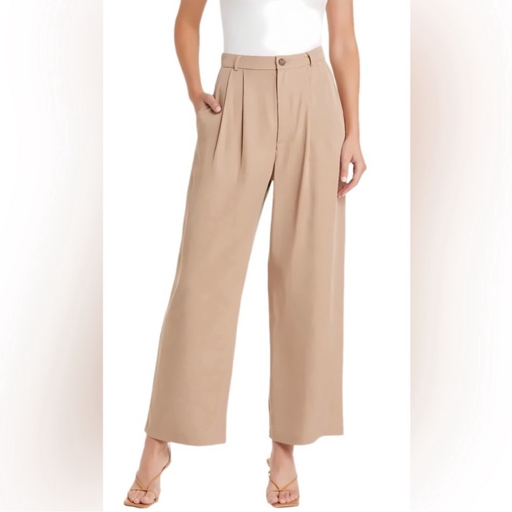 Reformation Mason Khaki Trousers High Waist Pleated Wide Leg Career Women's 4